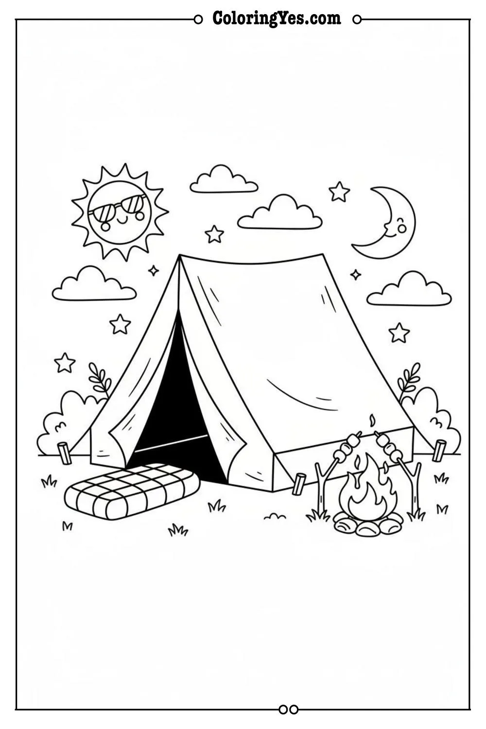 summer coloring pages-camping tents-Coloringyes.com