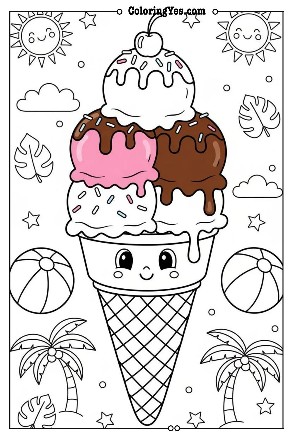 summer coloring pages-ice cream cones-Coloringyes.com