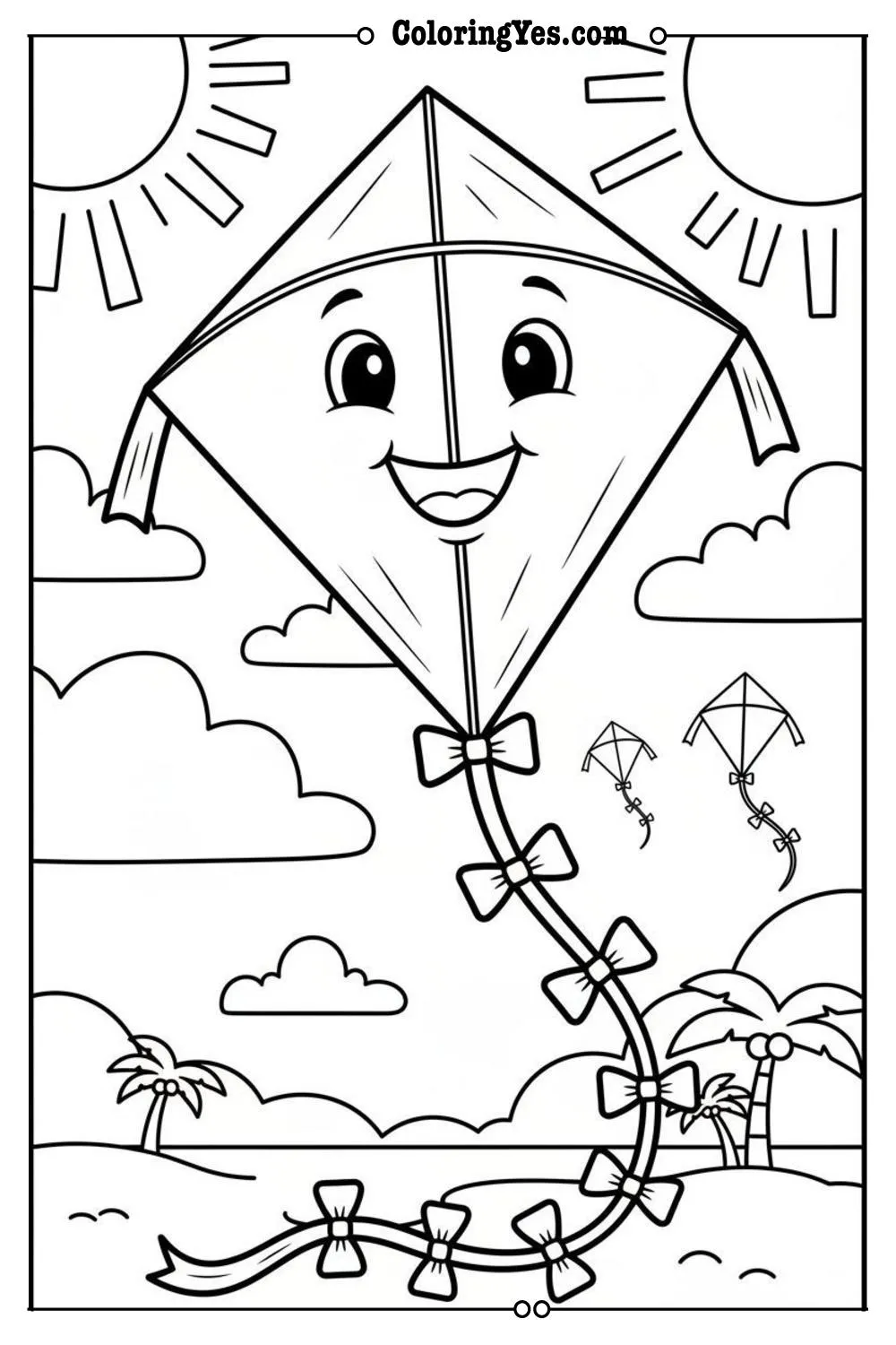 summer coloring pages-kites-Coloringyes.com