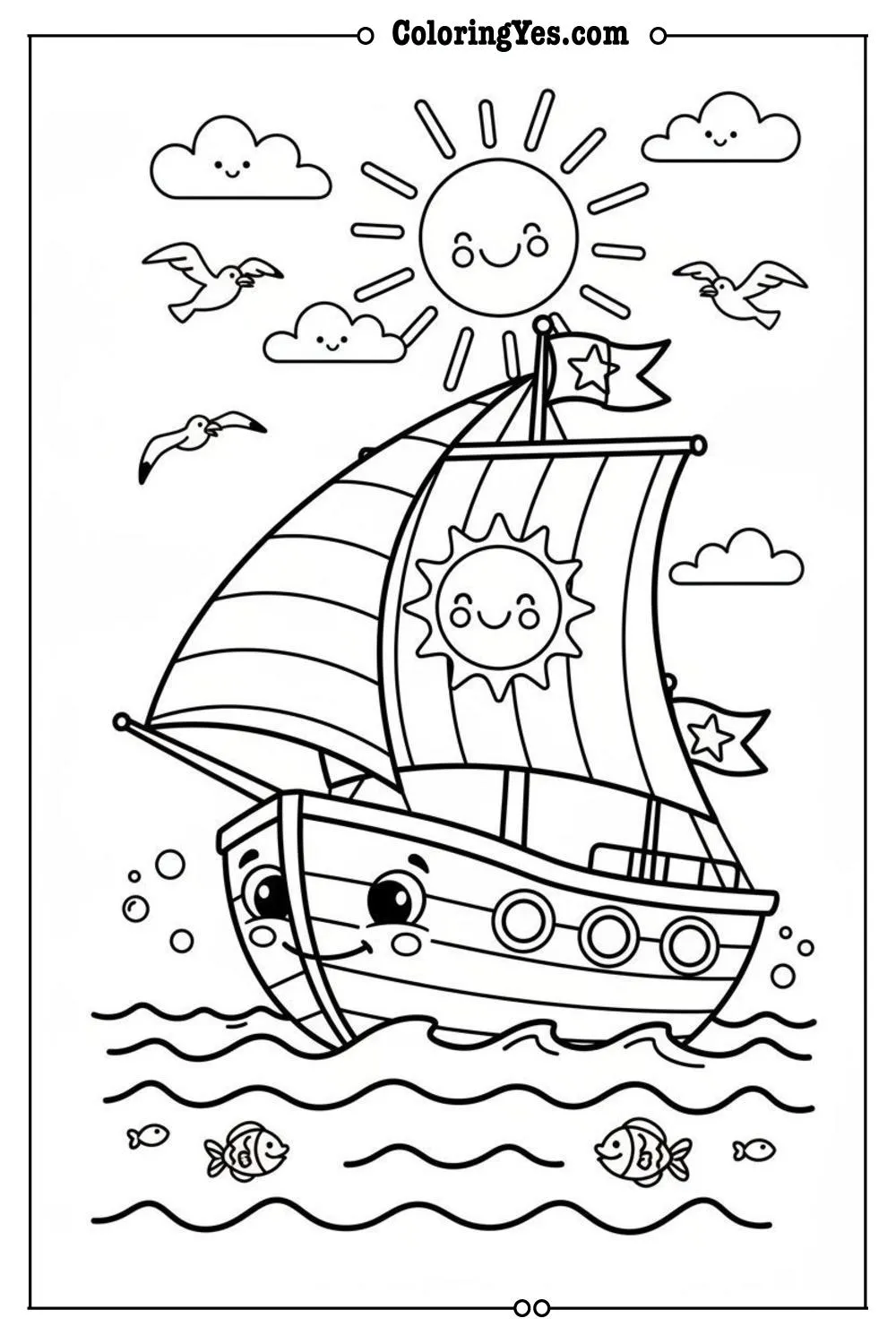 summer coloring pages-sailboats-Coloringyes.com