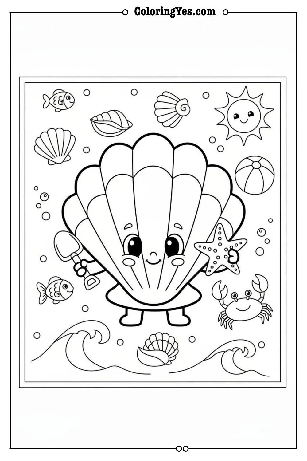 summer coloring pages-seashells-Coloringyes.com