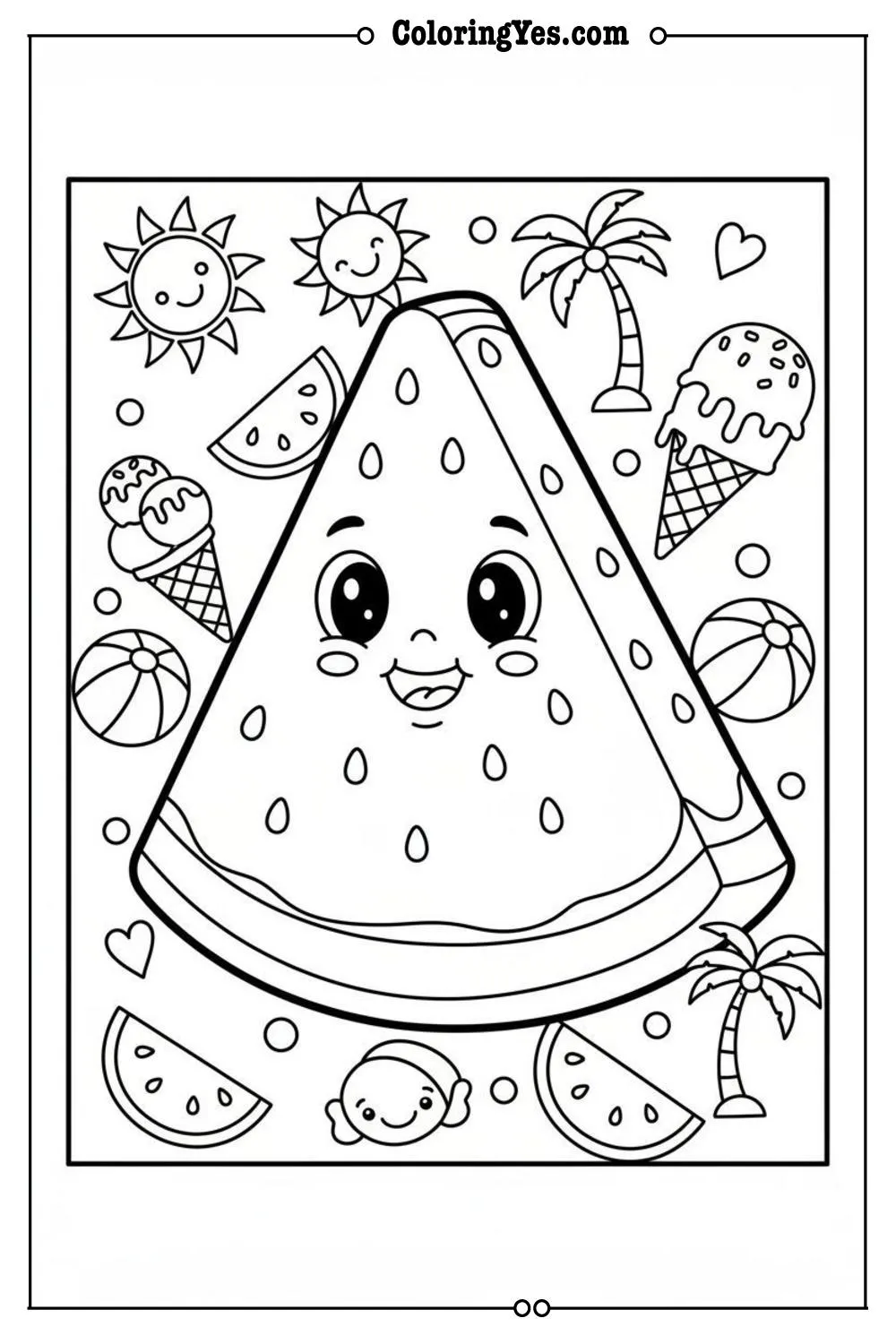summer coloring pages-watermelon slices-Coloringyes.com