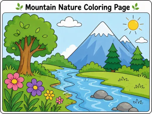 Mountain nature coloring page scene
