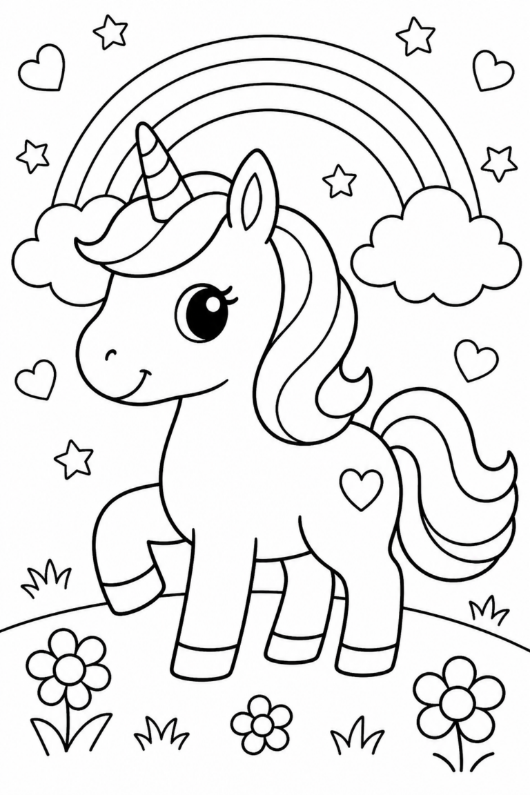 Easy unicorn coloring pages for kids – printable coloring page 2
