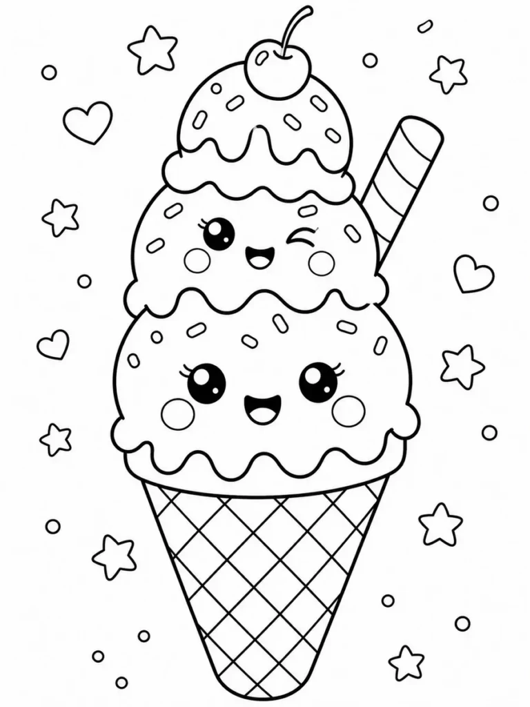 Kawaii ice cream coloring