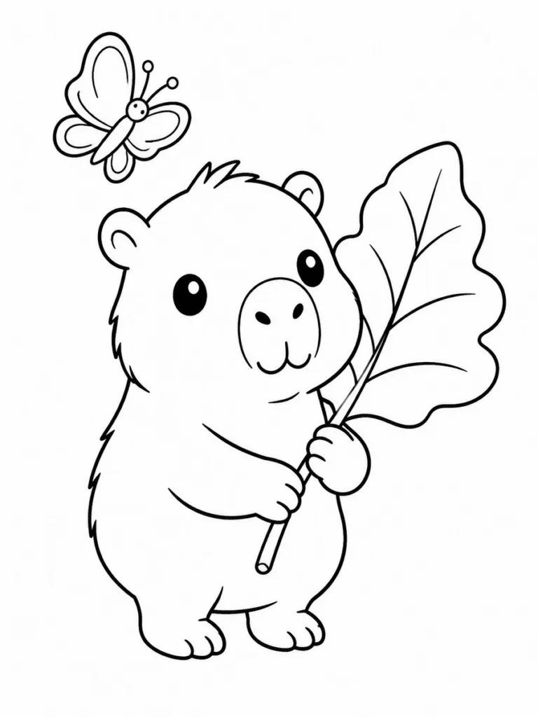 easy-baby-capybara-coloring-page-leaf