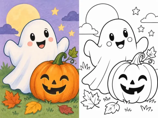 Cute Ghost and Pumpkin Coloring Pages for Preschoolers – printable coloring page